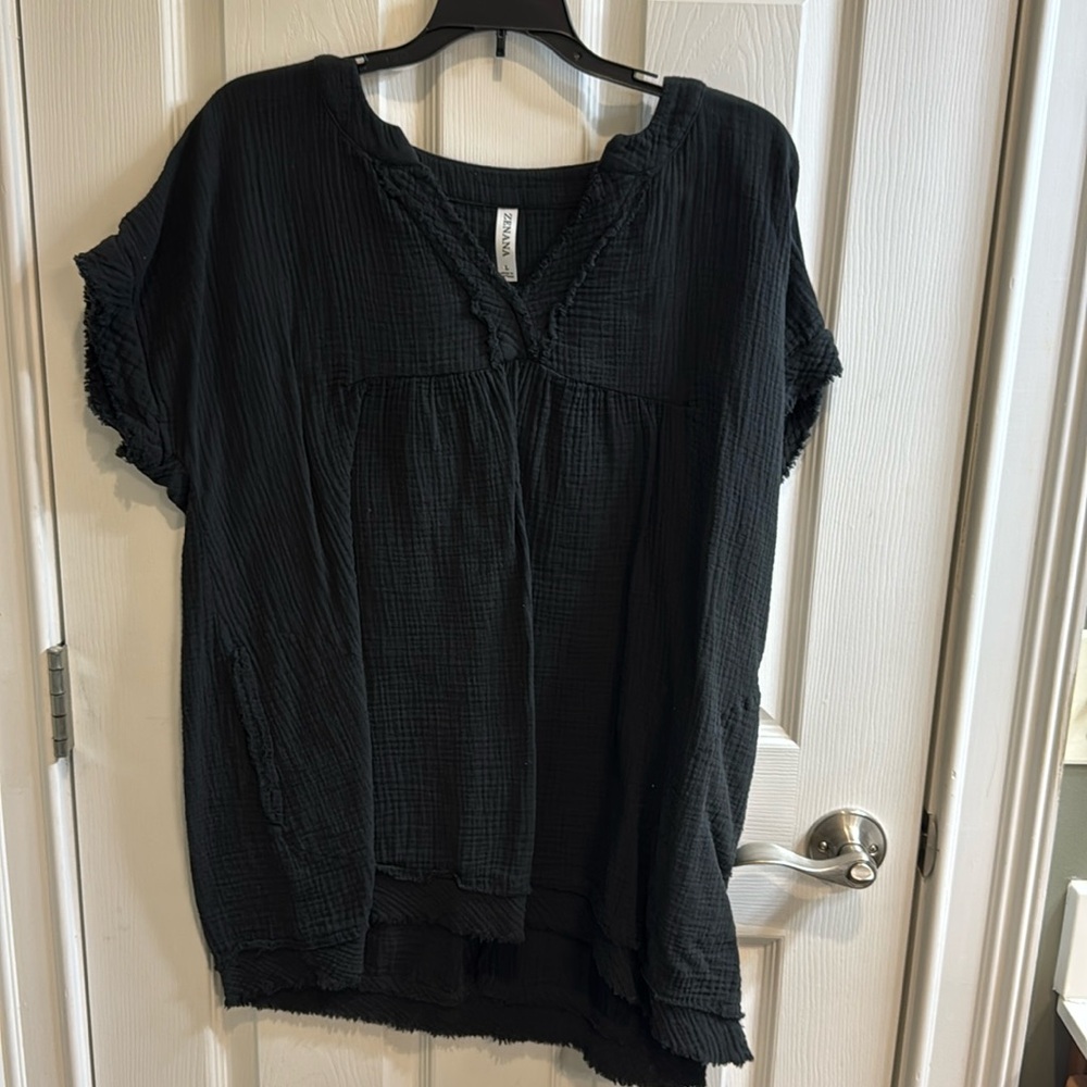 Zenana Black Linen Top